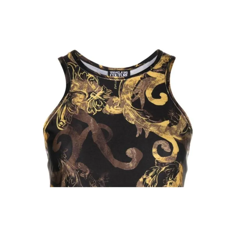 VERSACE JEANS Magazine Printed Sleeveless Cropped Top-3