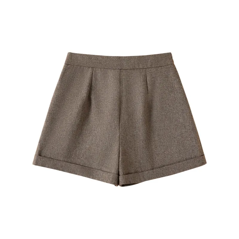 TOUCH Casual Shorts Women's Coffee Herringbone-1