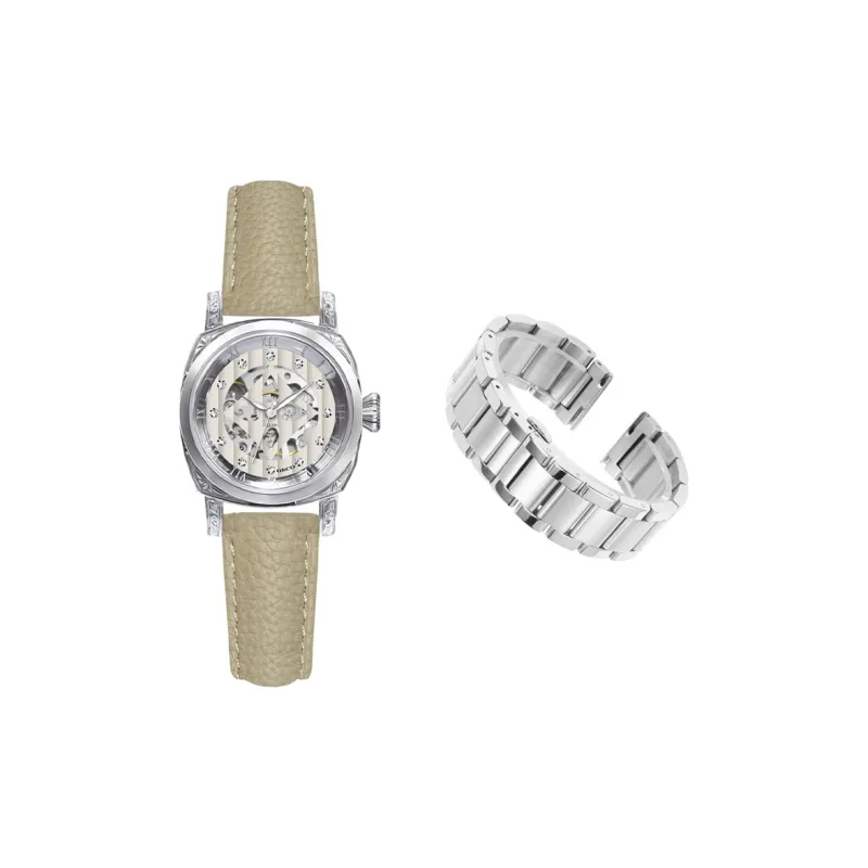 ORCO Automatic Mechanical Movement Cowhide Strap Watch Women's Watch White Dial-16