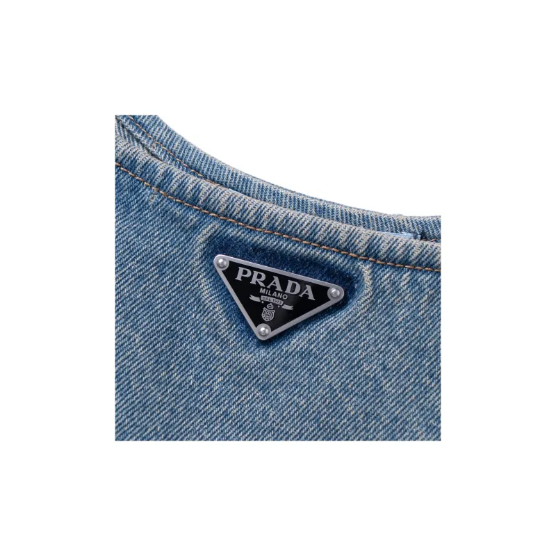 PRADA Triangle logo Denim Crop Top-6