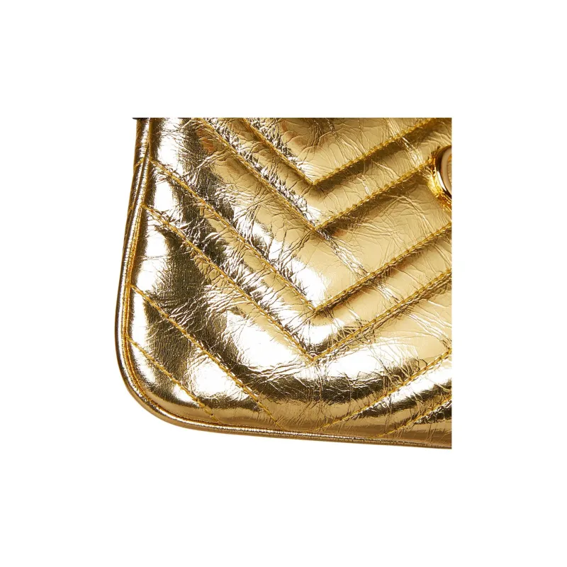 GUCCI GG Marmont Leather Shoulder Bag Extra Mini Women's Gold-5