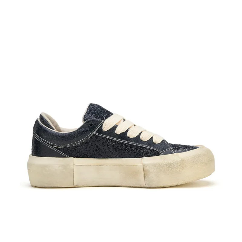 MATNUT Black, Distressed Platform Height Increasing Skateboard Shoes-1