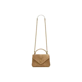 SAINT LAURENT College Suede Crossbody One Shoulder Handbag Medium Size Women's Gold