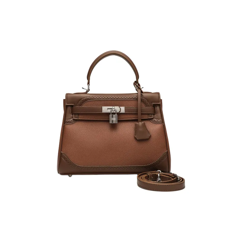 GELANNI Polyurethane Patchwork With Cow Leather Shoulder Bag Women's Brown-0