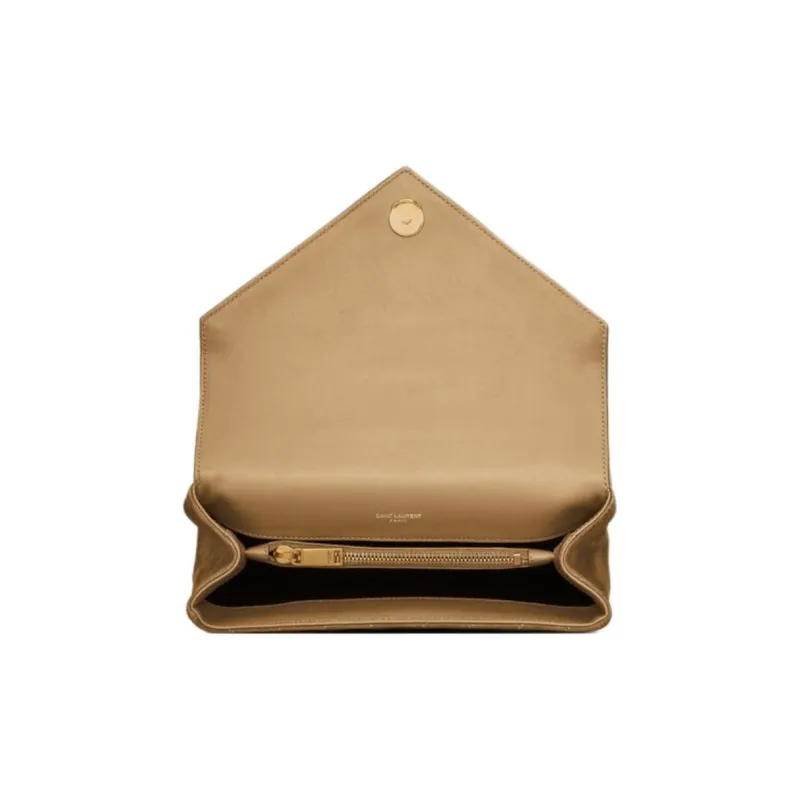 SAINT LAURENT College Suede Crossbody One Shoulder Handbag Medium Size Women's Gold-5
