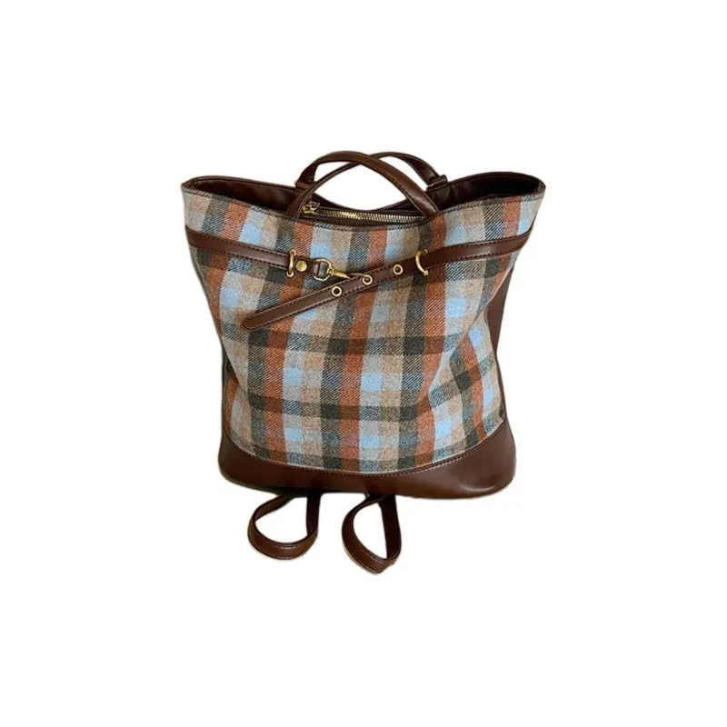 JIANMU PU Tote Backpack, Shoulder Bag Regular Women's Coffee Plaid/Blue Plaid/Yellow Plaid-3