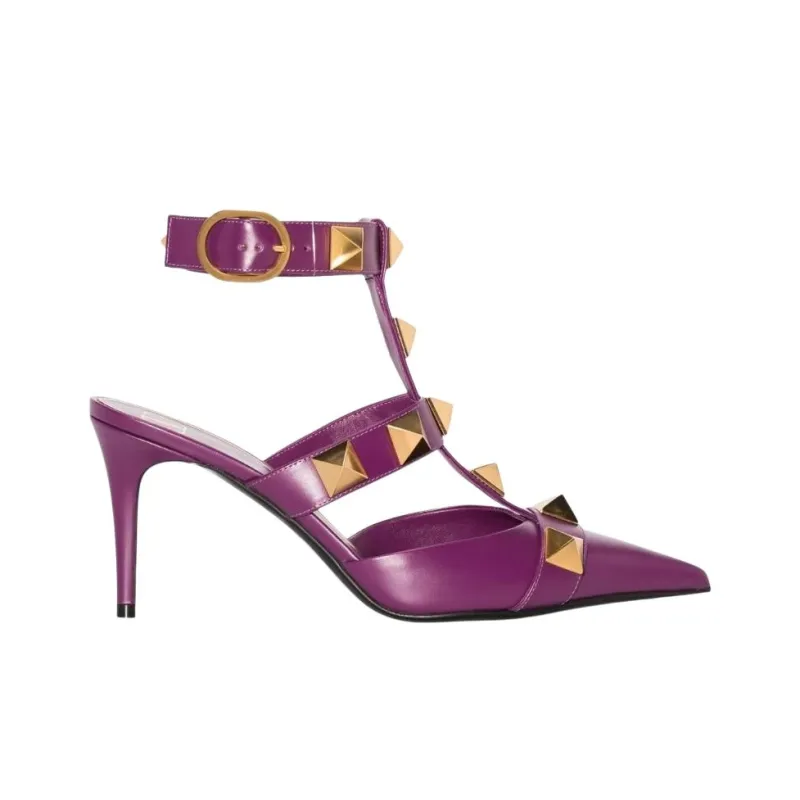 Valentino Roman Stud Slim Heel High Heels 8cm Women's Purple-1
