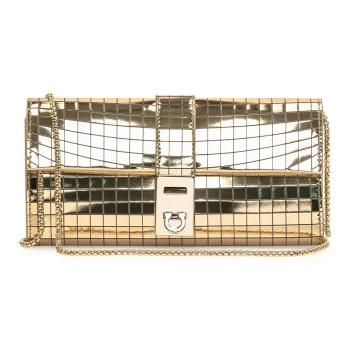 FERRAGAMO Calfskin Wallet Shoulder Bag Women's Gold