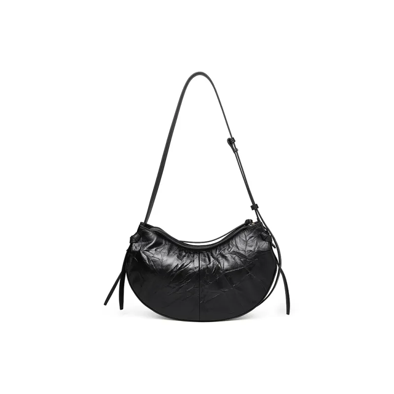 PIERRE CARDIN Cow Leather Pea Bag Dumpling Bag Shoulder Bag Regular Women's Black-3
