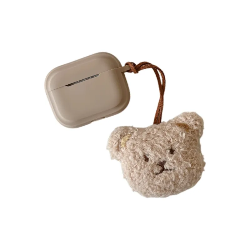 Koman Compatible With Apple AirPods 1/2/3/Pro 1/2 Generation TPU Plush Bear Pendant Headphone Cases-5