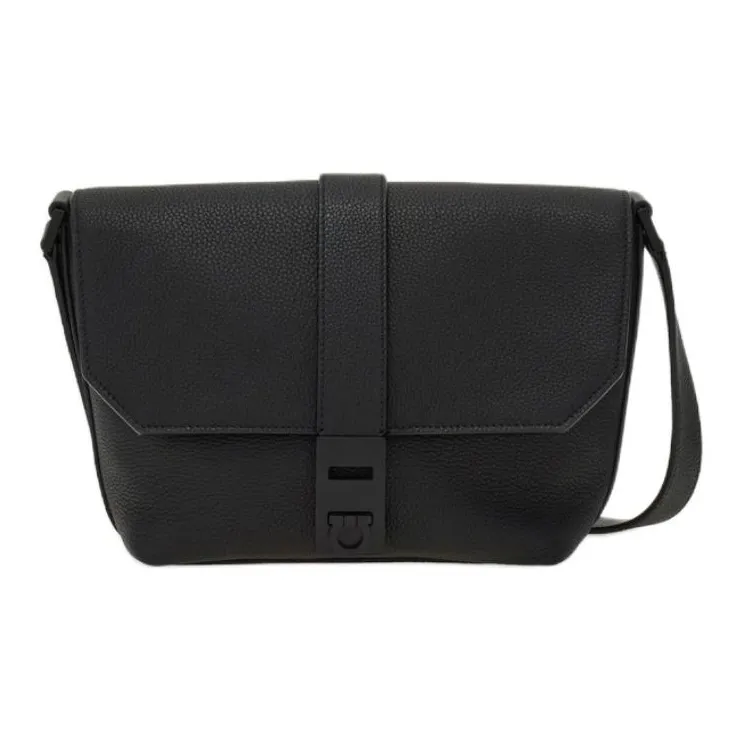 FERRAGAMO Cow Leather Messenger Bag Shoulder Bag Crossbody Bag Regular Men's Black-0