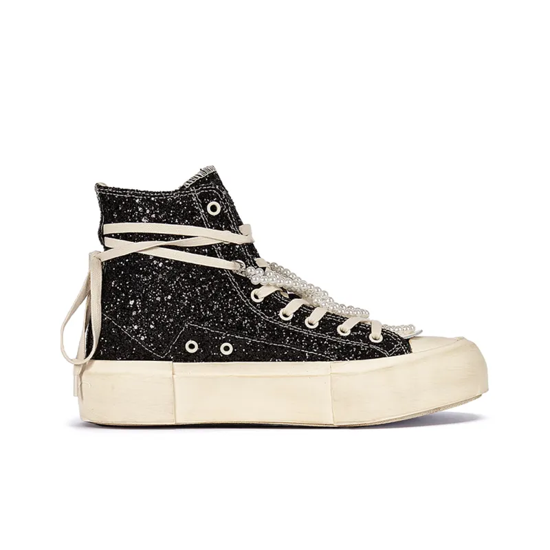 MATNUT Black, High Top, Distressed Skateboard Shoes With Platform Height Increasing-1
