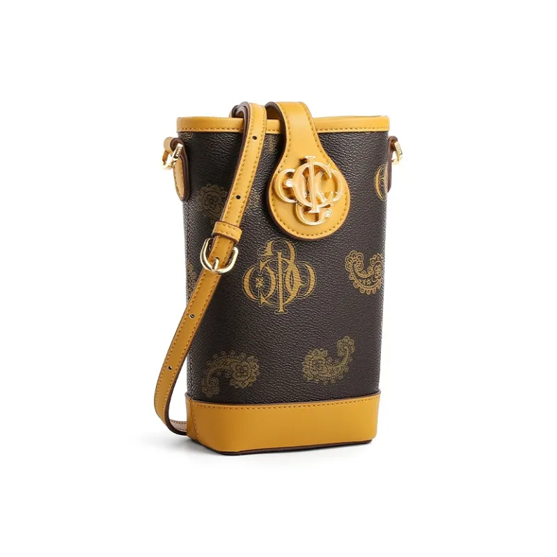 COOGI Synthetic Leather Bucket Backpack Regular Women's Khaki/Coffee/Ecru-7