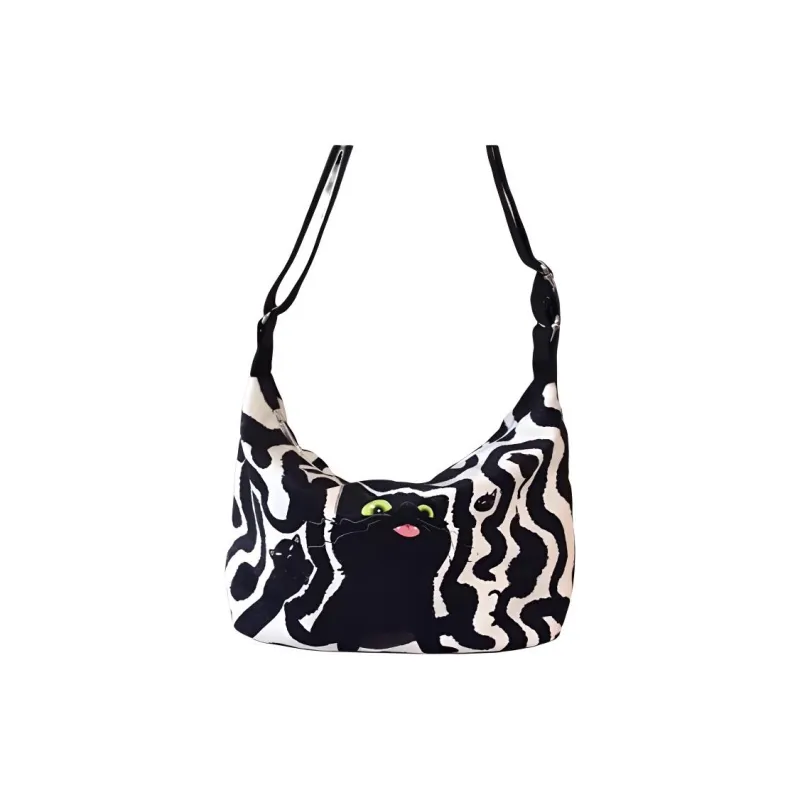 AOSONG Velvet Cotton Technical Fabric Shoulder Bag Small Size Large Size Unisex Pippy Little Black-1