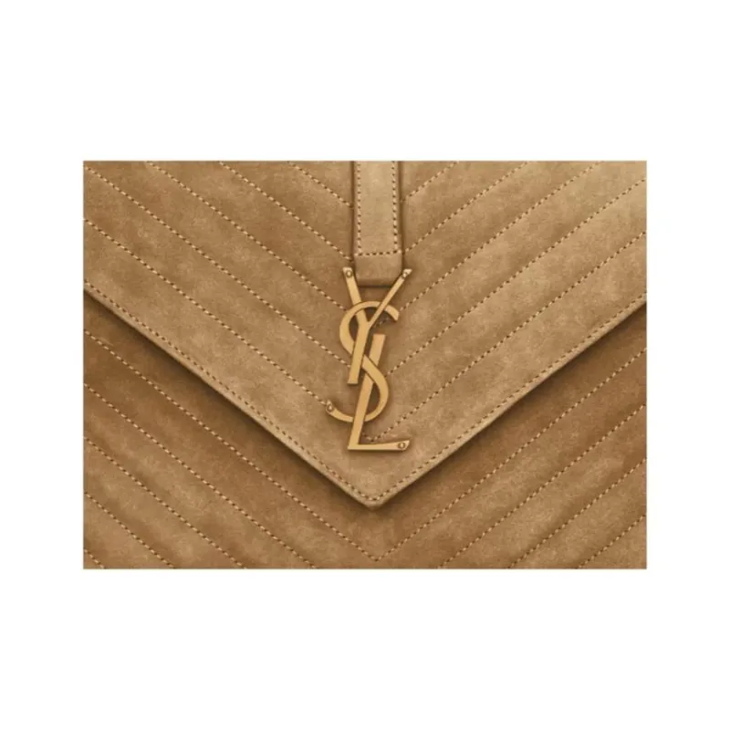 SAINT LAURENT College Suede Crossbody One Shoulder Handbag Medium Size Women's Gold-6