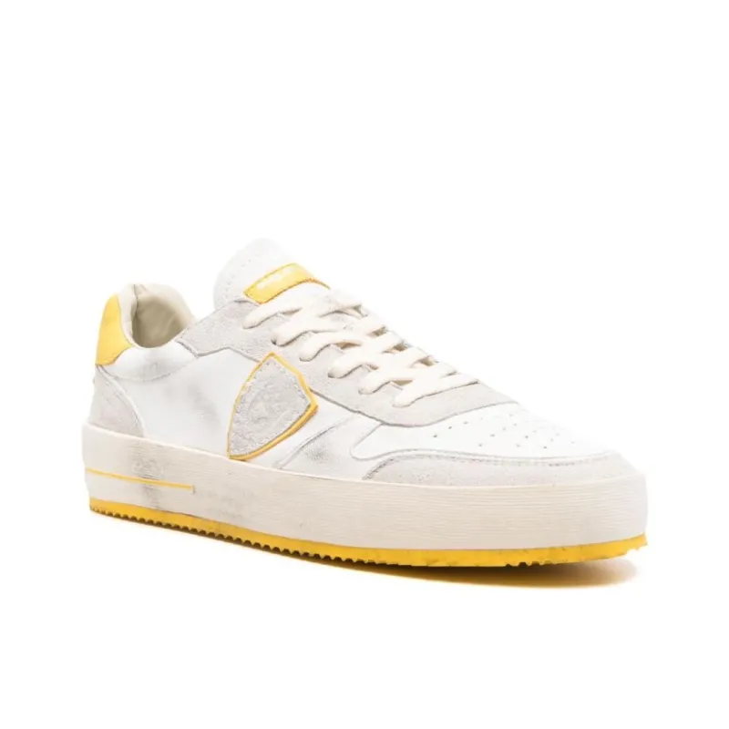 PHILIPPE MODEL Nice Low Top Skateboard Shoes Men's White Yellow Gray-1