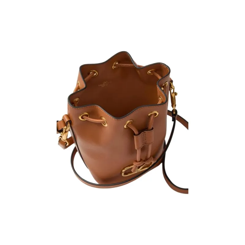 Valentino Nappa Leather Bucket Bags One Shoulder Handbags Mini Women's Almond-3