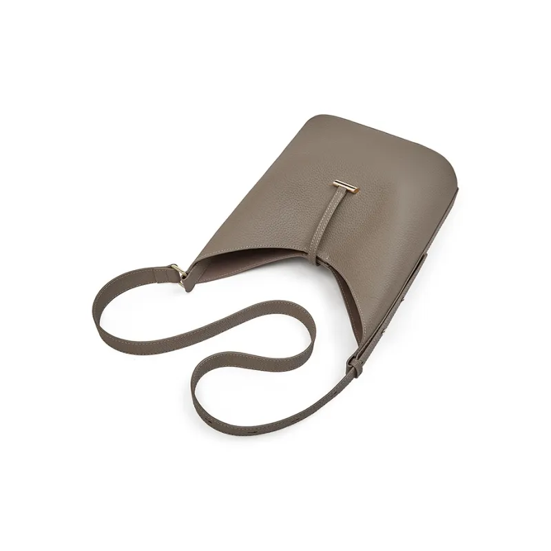 Old Man's Head Top Grain Cow Leather Crossbody Bag Women's Gray-5