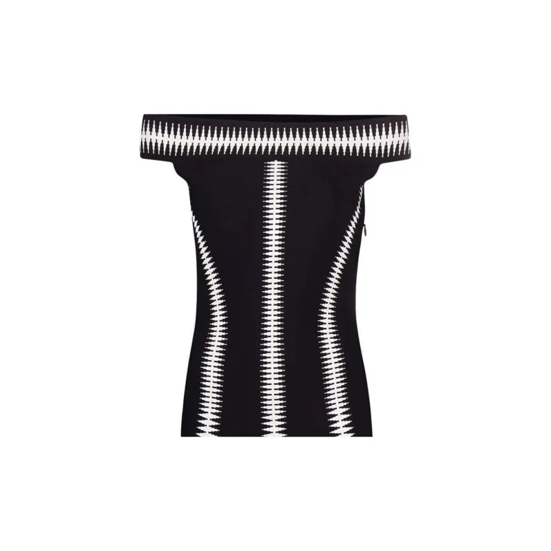 Alexander McQueen Jacquard Off shoulder Midi Dress-4