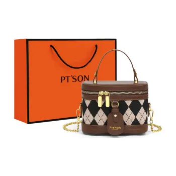 PT'SON Handbags Diamond Pattern Brown