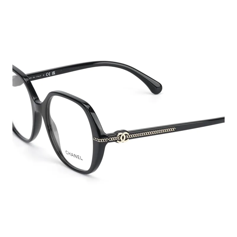 CHANEL Acetate Irregular Shape Eyeglass Frames Unisex Black-4