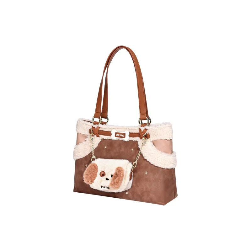 Sound For Life Synthetic Leather Tote Bag Shopping Bag Shoulder Bags Women's Brown/Denim Blue-1