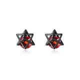 Geometric Cut-Out Triangle Stud Earrings with Red Diamond Black