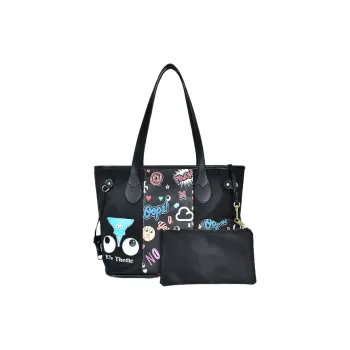 EYE THEME PU With Nylon Shoulder Bag Regular Women's Black