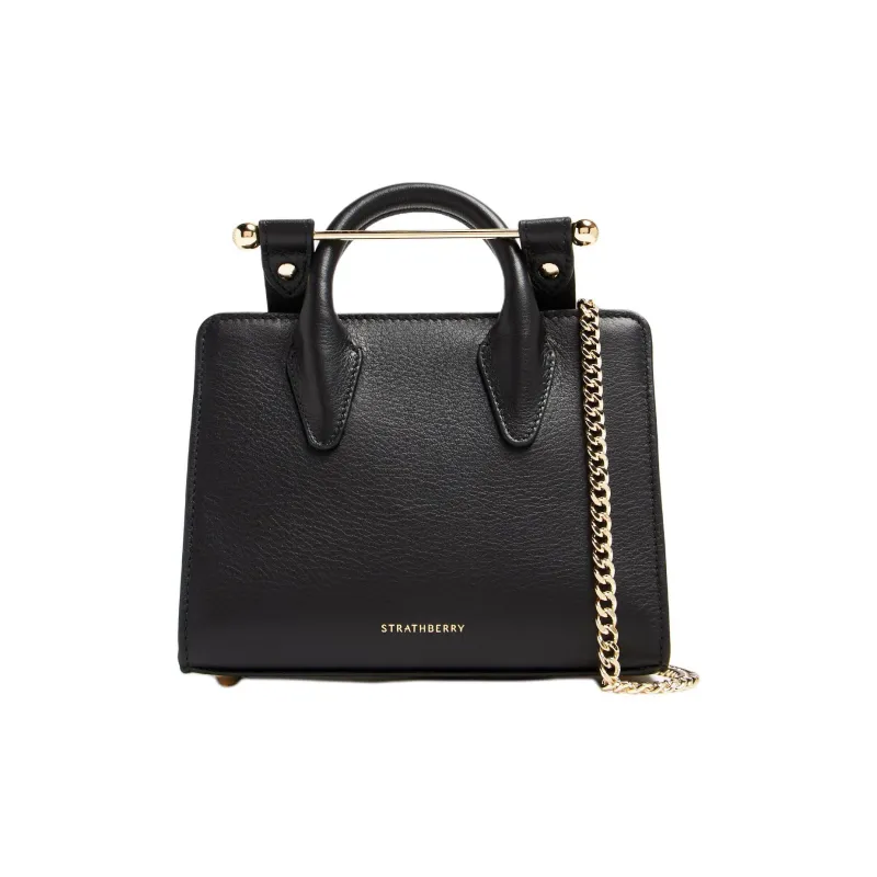 Strathberry Calfskin Tote Bag Shopping Bag Shoulder Bag Crossbody Bag Handbag Nano Women's Black-0