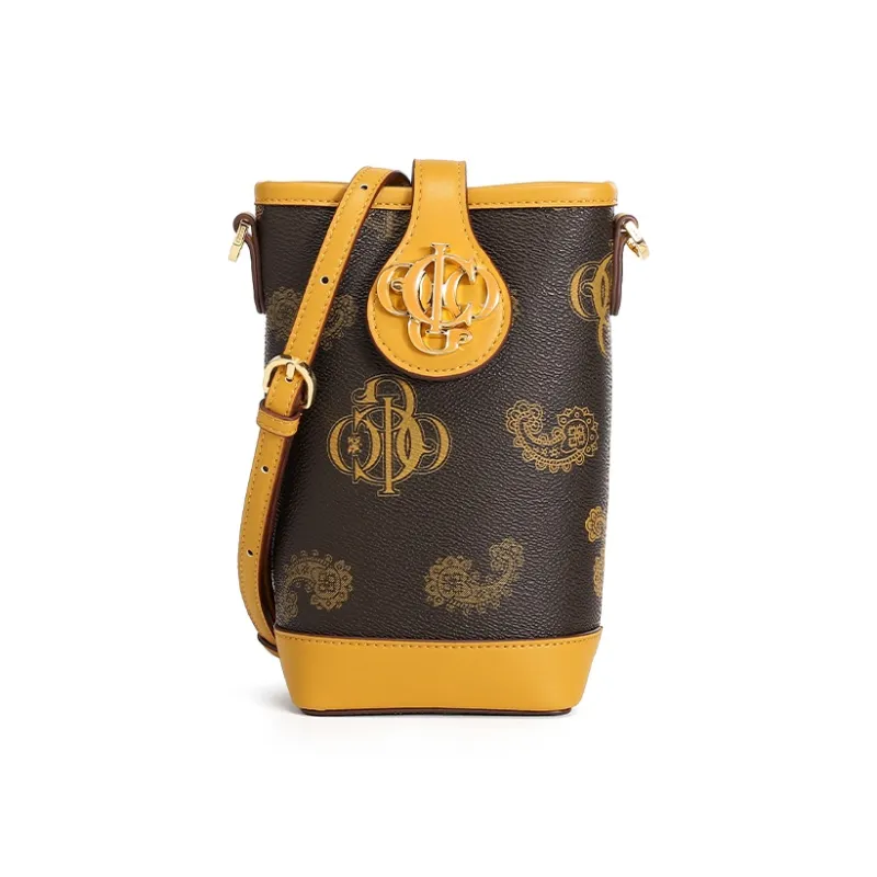 COOGI Synthetic Leather Bucket Backpack Regular Women's Khaki/Coffee/Ecru-6