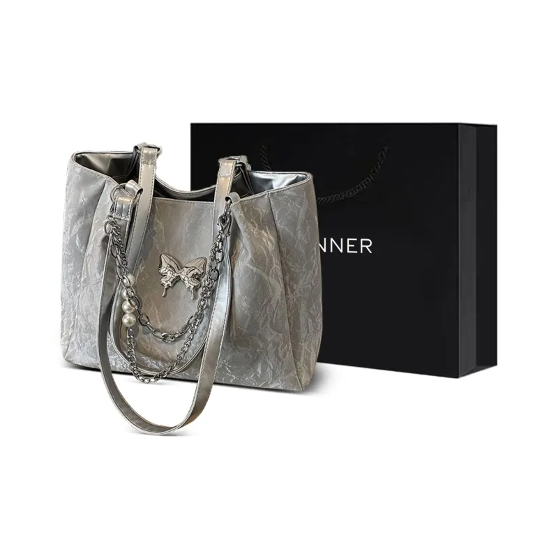 C°BANNER Cow Leather With Synthetic Leather Underarm Tote Shoulder Bag Regular Women's Silver-0