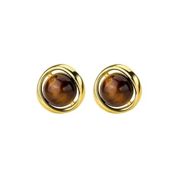 DAN DREAM Tiger's Eye Stone Stud Earrings Women's