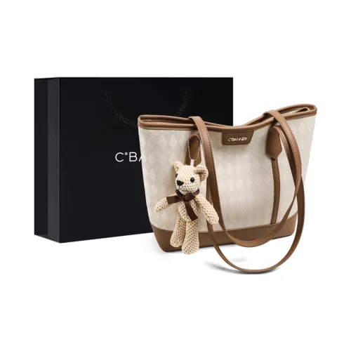 C°BANNER Cow Leather With Synthetic Leather Tote Bag, Shopping Bag, Shoulder Bag Regular Women's Beige White Brown