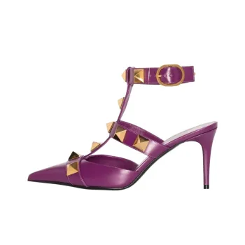 Valentino Roman Stud Slim Heel High Heels 8cm Women's Purple