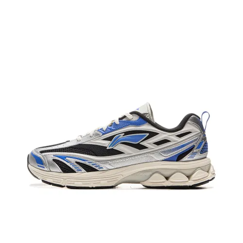 LiNing Cushioning Anti Slip And Wear Resistant Low Top Casual Running Shoes Men's Blue Silver Black