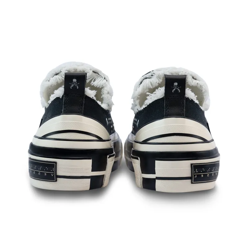 X MMJ·ROARGUNS x VESSEL Wear Resistant Lightweight Height Increasing Low Top Canvas Shoes Unisex Black White-3