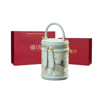 Pmsi Cow Leather Mulberry Silk Crossbody Bag One Shoulder Handbag Small Size Women's Lake Blue