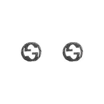 GUCCI Sterling Silver Interlocking Stud Earrings