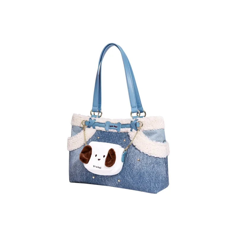 Sound For Life Synthetic Leather Tote Bag Shopping Bag Shoulder Bags Women's Brown/Denim Blue-5