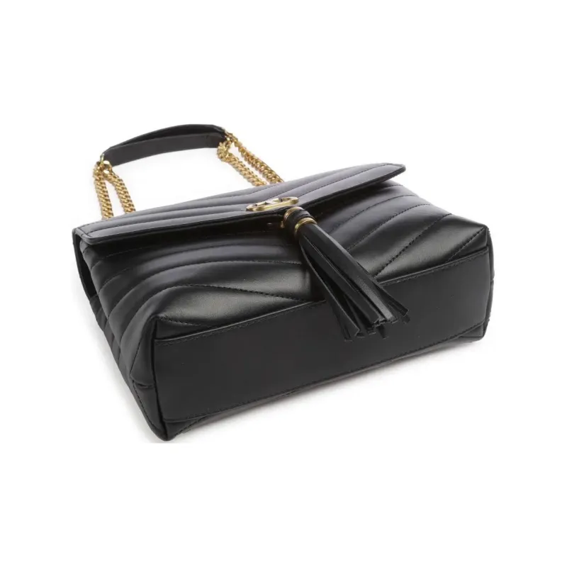 TWINSET MILANO Fine Grain Leather Shoulder Bag Women's Black-3