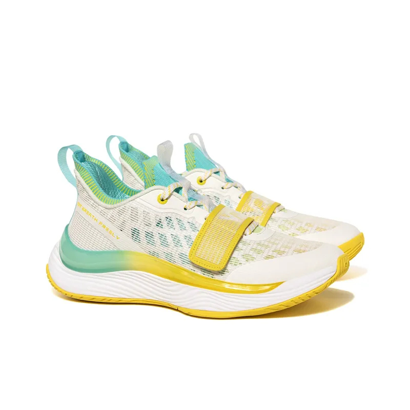 VOIT Basketball Shoes Unisex Low Top White/Yellow/Green-2