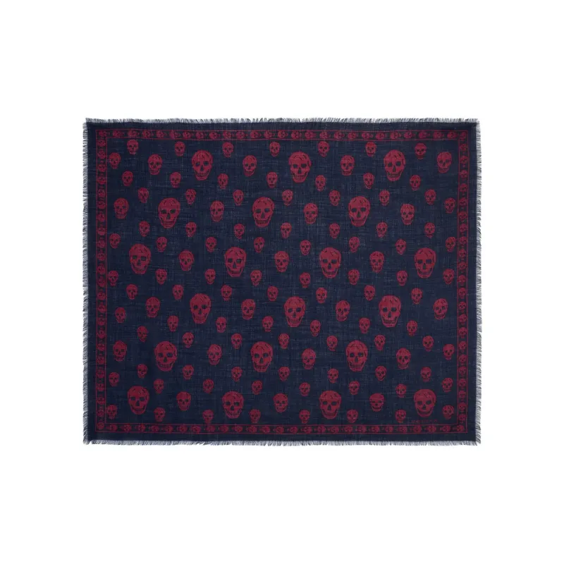 Alexander McQueen Classic Skull Printed Frayed Edge Scarf-0