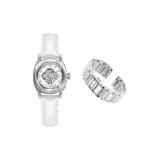 3A355 White Shell-Icy Clear White Strap (Includes: Steel Strap+Small Box+Shopping Bag)
