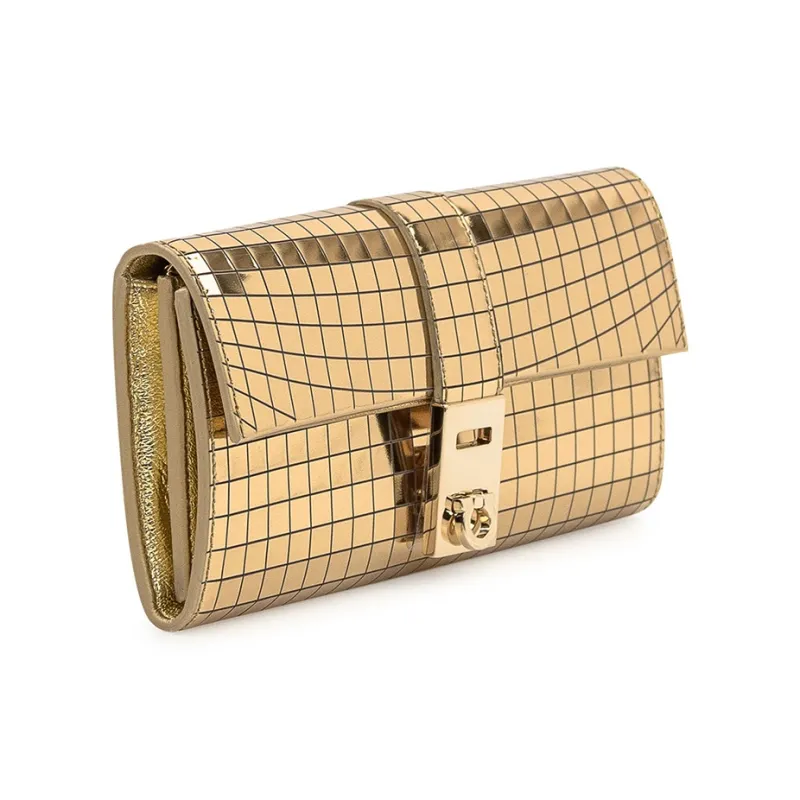 FERRAGAMO Calfskin Wallet Shoulder Bag Women's Gold-2