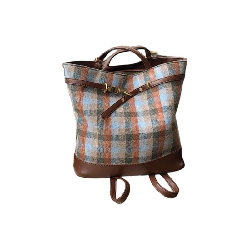 JIANMU PU Tote Backpack, Shoulder Bag Regular Women's Coffee Plaid/Blue Plaid/Yellow Plaid-5