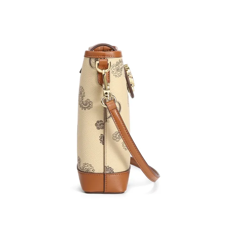 COOGI Synthetic Leather Bucket Backpack Regular Women's Khaki/Coffee/Ecru-2