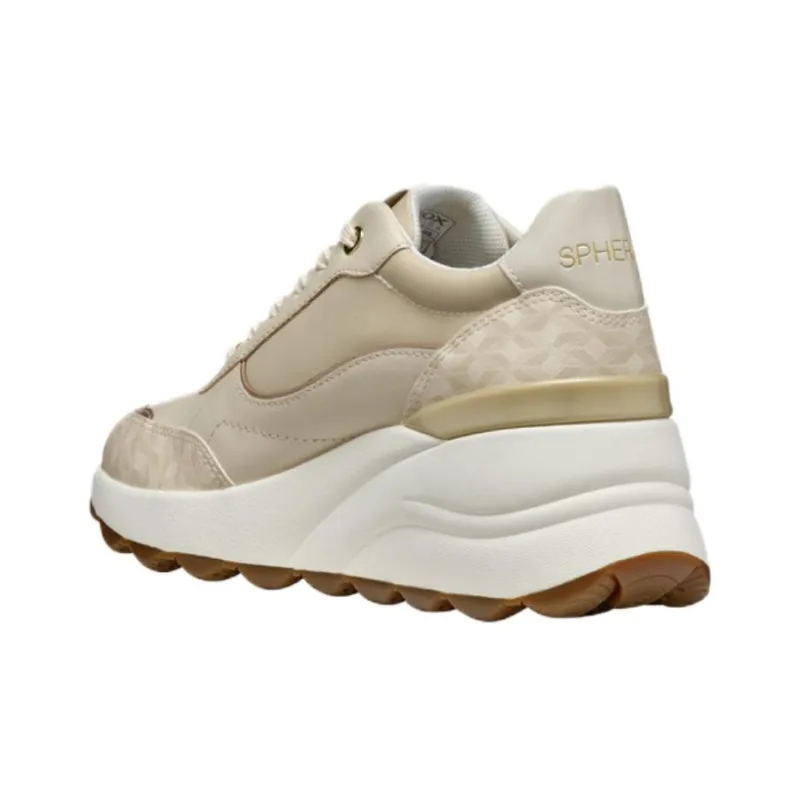 GEOX Spherica Ec13 Anti Slip And Wear Resistant Height Increasing Low Top Casual Shoes Women's Gray White-4