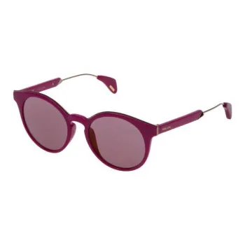 Police Metal Round Sunglasses Women's Red Brown