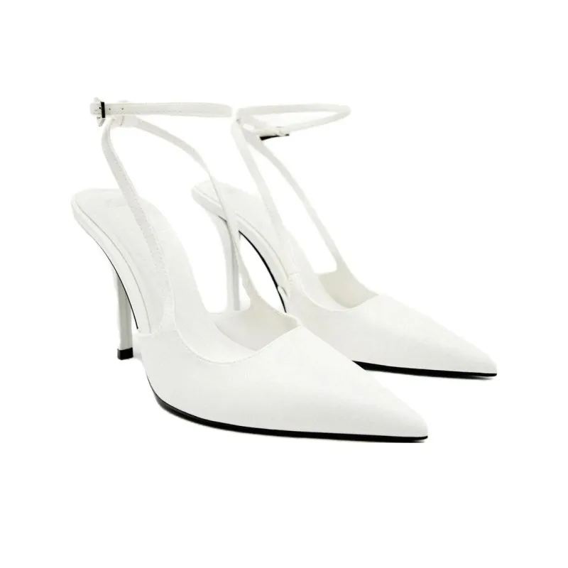 ZARA Trf Slim Heel High Heels Women's White-3