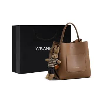 C°BANNER Cow Leather Patchwork Synthetic Leather Bucket Bags Handbags Regular Women's Smoke Gray/Tea Brown